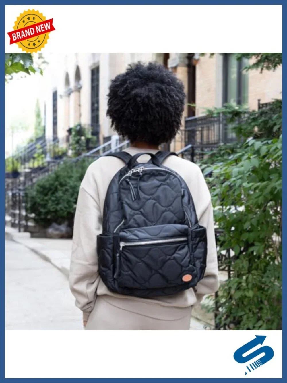 Quilted Nylon Travel Backpack with Laptop Compartment and Trolley Sleeve
